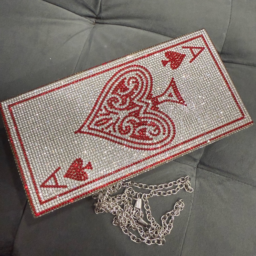 SHEIN Red and Silver Playing Card Clutch